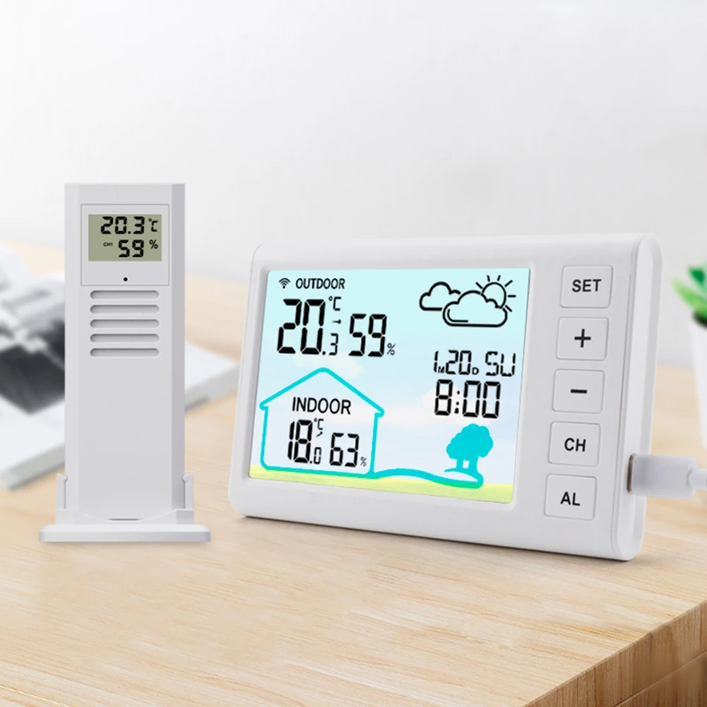 Home Monitoring 10.5*5*3.7cm Electronic Clock Indoor Outdoor Monitor Remote Sensor Signal Distance 100M USB Power Supply