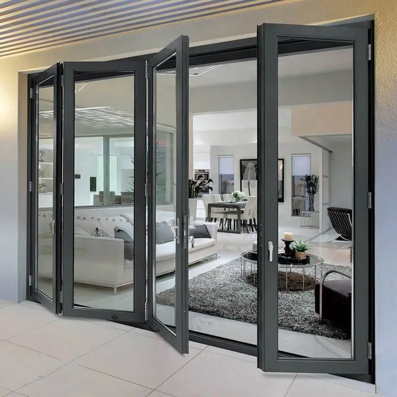 Indoor Aluminum Alloy Frame Glass Folding Door Anti Rust Durable Accordion Folding Doors Heavy Duty Manual Stacking Doors