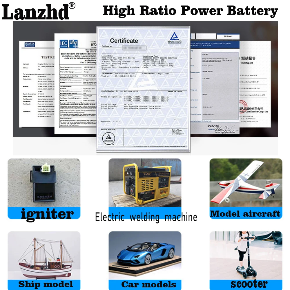 3.7V akumulator o wysokiej szybkości rozładowania 60C -120C do urządzenie do awaryjnego uruchamiania modeli zabawkowych skuterów dron samochodowy