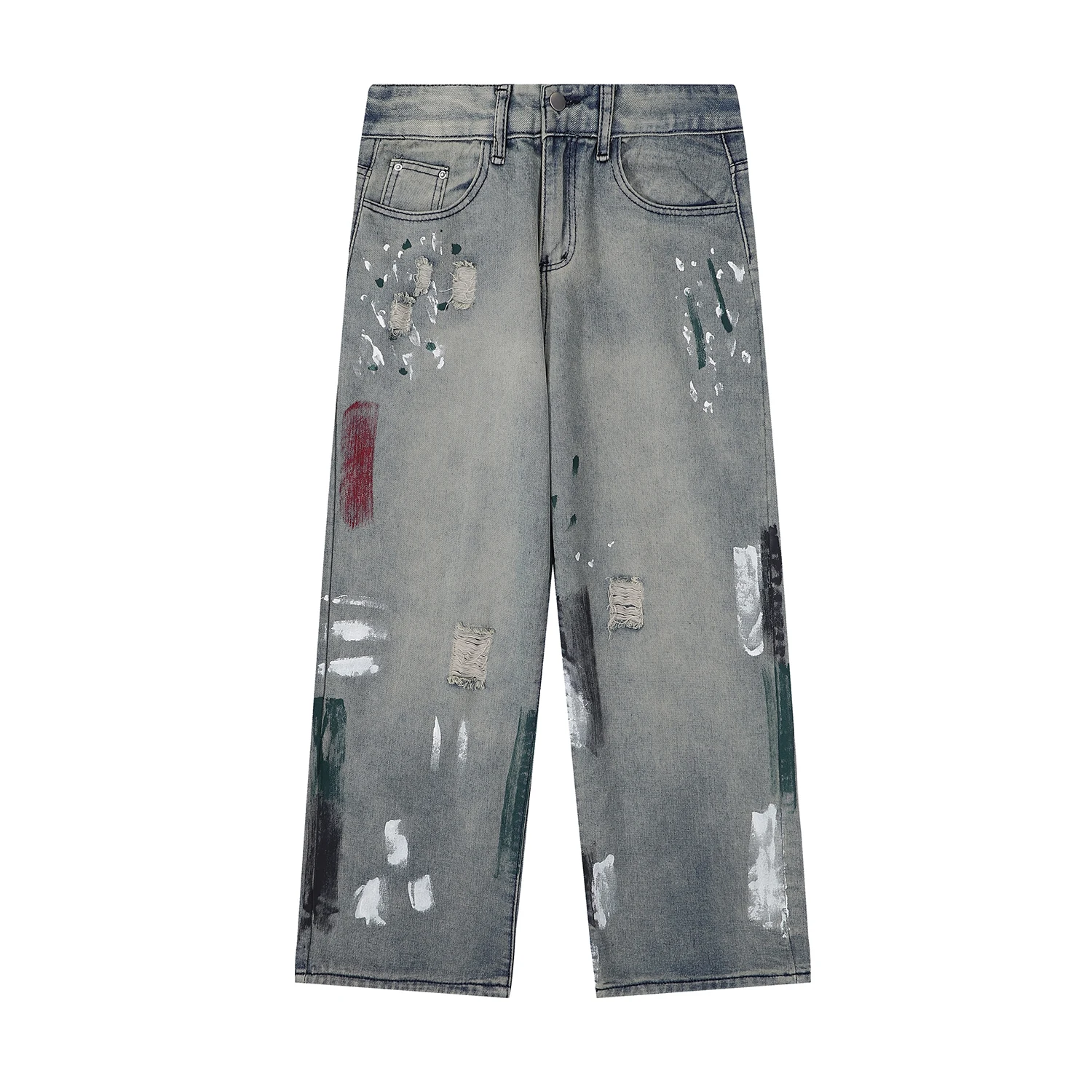 

Мужские джинсы оверсайз в стиле стритвир с эффектом граффити, потертости и рваных элементов, свободный крой, прямые, винтажные, размеры M-3XL