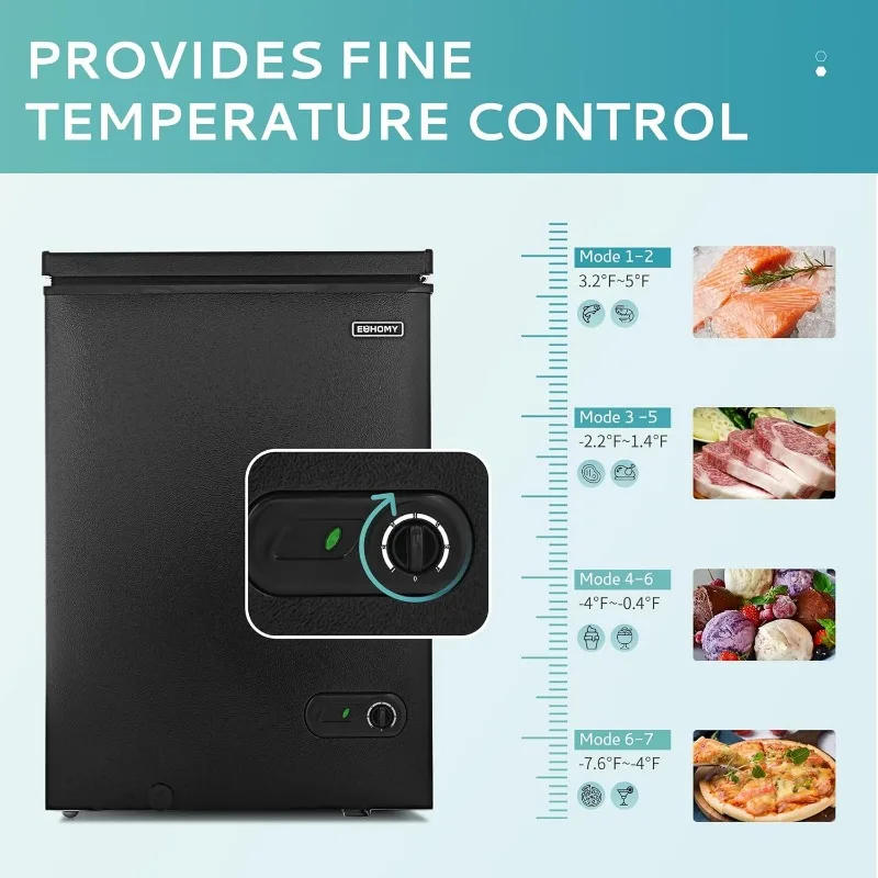 EUHOMY Морозильная камера нагрудная камера 3,5 куб. фута со съемной корзиной, небольшая морозильная камера с глубоким регулируемым термостатом 7, тихая мини-морозильная камера