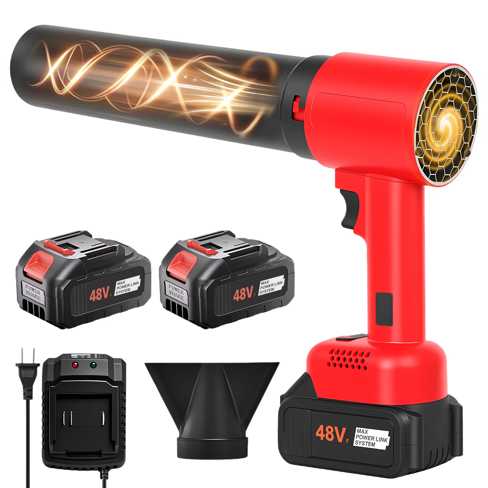 

21V High-Speed Leaf Blower Handheld Brushless 200000 RPM Cordless Blower with 2x6.0Ah Batteries Charger for Garden Cleaning Snow