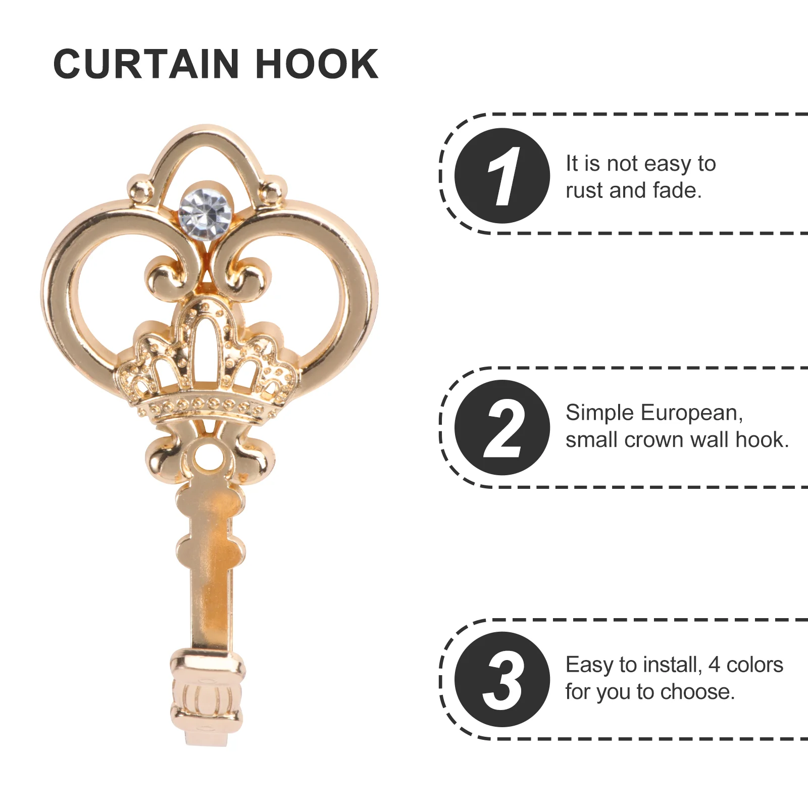 Curtain Hook Wall Hooks Mounted Home Decor Towel Sitting Room Tiebacks Zinc Alloy Crown Pattern Household