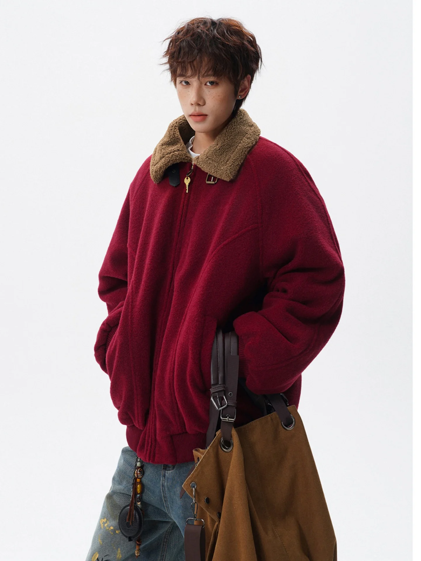 

Red down Cotton Jaet for Men Winter Thiened Flap Collar Mount Tai Eagle Sle Faionable Ci Casual Warm Woolen Inner