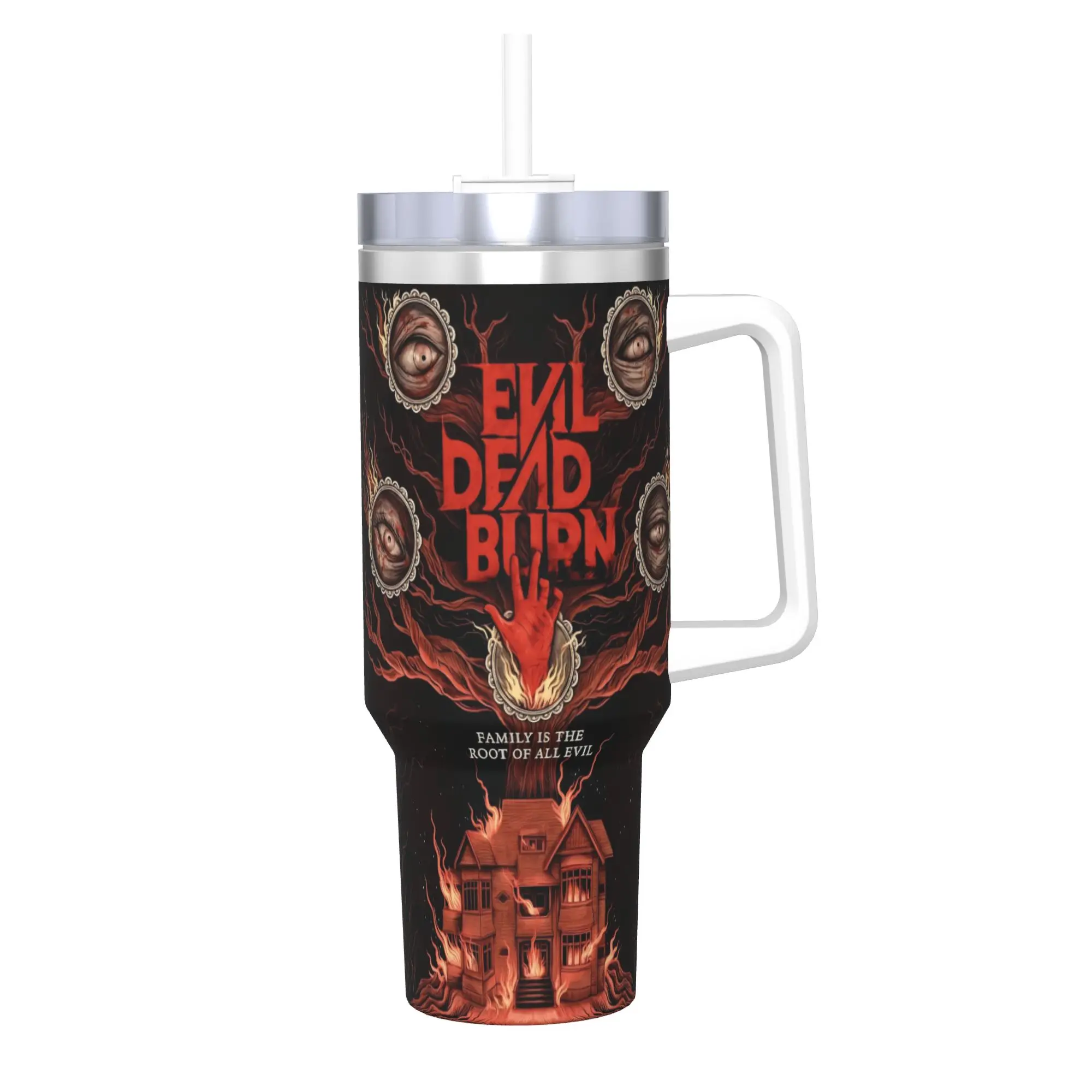 Evil Dead Burn Tumbler With Straw  Stainless Steel Tumblers Cup Double Wall Vacuum Insulated for Cold Or Hot 40oz