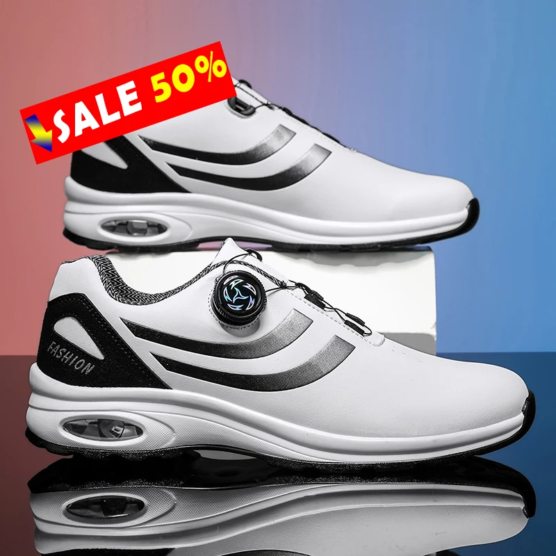 Golf Shoes Air Cushion Men Sports Running Driving Shoes Breathable Lightweight Comfortable Athletic Nonskid Rotating Sneakers