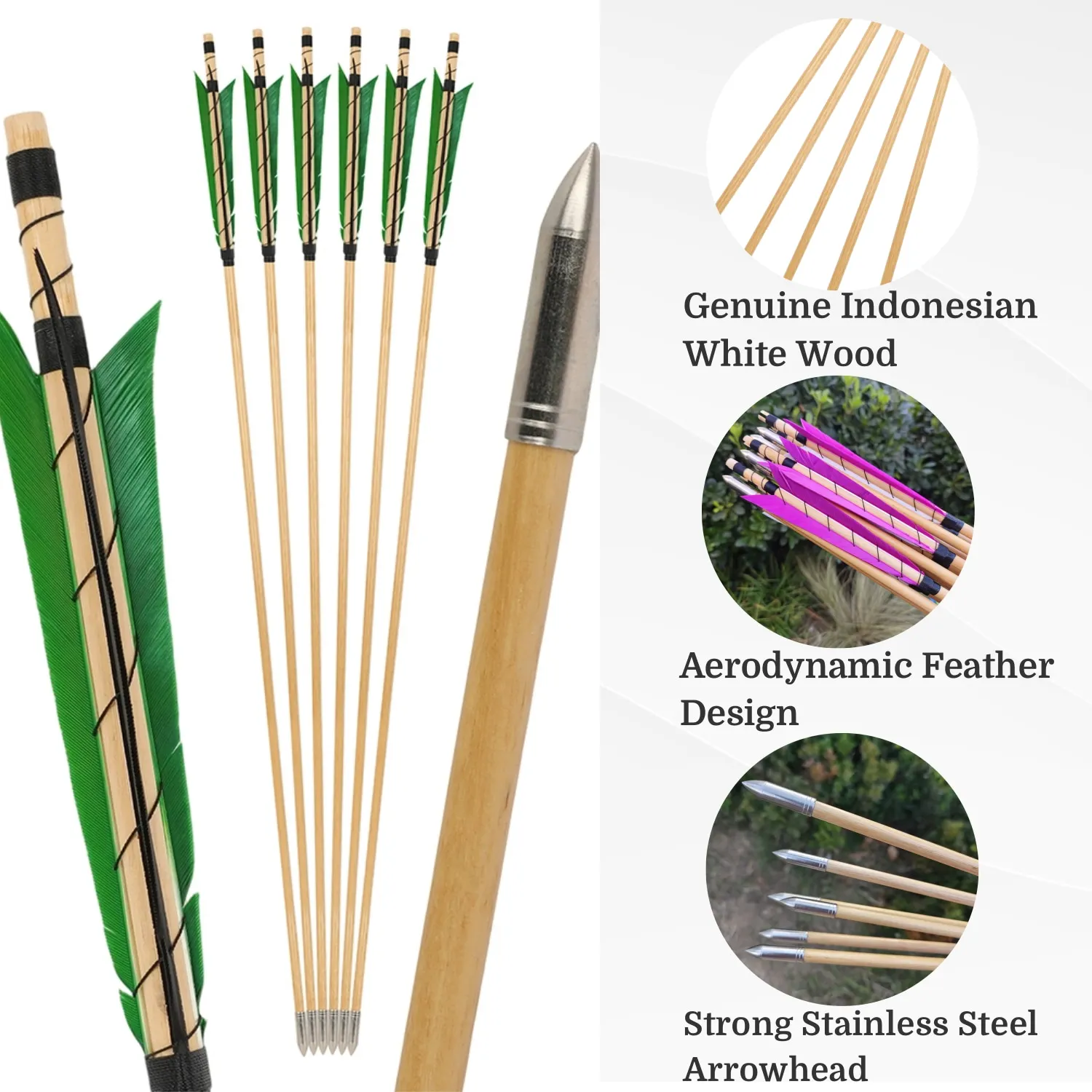 

Wood Arrow 32.3Inch OD8mm Turkey Feather Fixed Stainless Steel Arrowhead 6/12pcs Archery Bow Shooting Hunting Practice Accessory