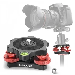 Lanxire Tripod Head Leveling Base Camera Leveler, Aircraft Grade Aluminum Alloy 3 Axis Tri Wheel Head, 3/8” Thread