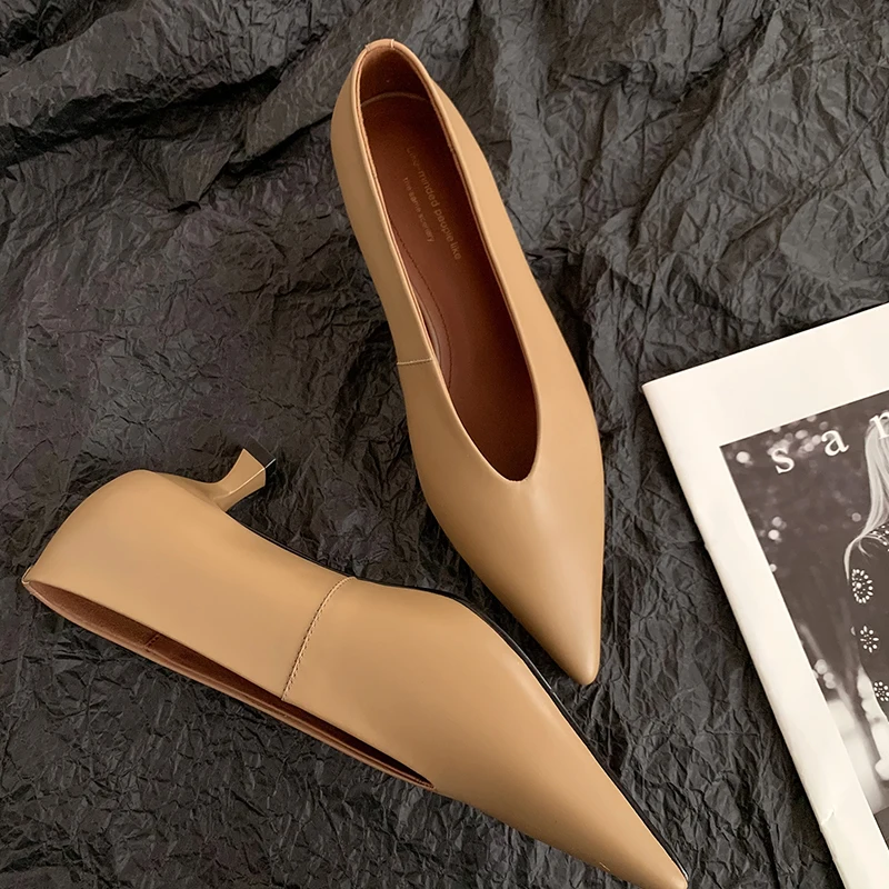 Korea Style Simple Shoes Woman Basic Pumps On Med Heel Cowhide Dress Daily Pumps Square Toe Women Elegant Work Dress Pumps