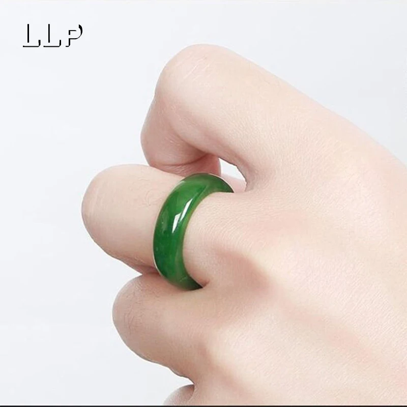 Natural Green Hetian Jade Ring Chinese Jadeite Amulet Fashion Charm Jewelry Hand Carved Crafts Gifts For Women Men Rings