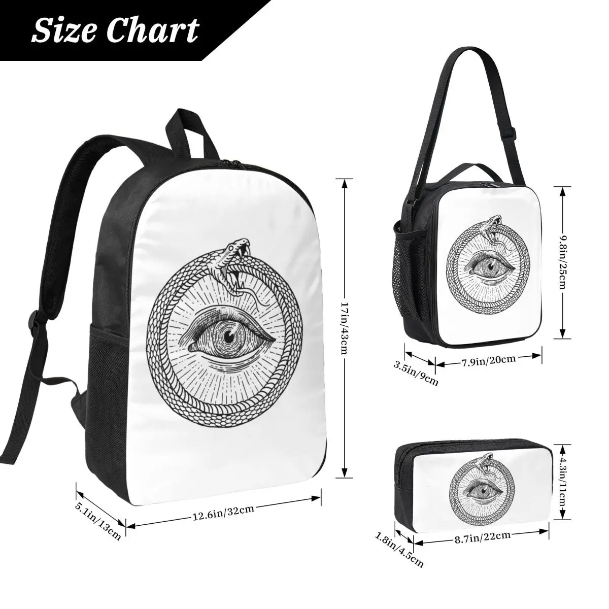 Esoteric Illustration Of Ouroboros Snake Backpack BookBag School Bag Computer Shoulder Bags 3ps Insulated Lunch Bag Pencil Case