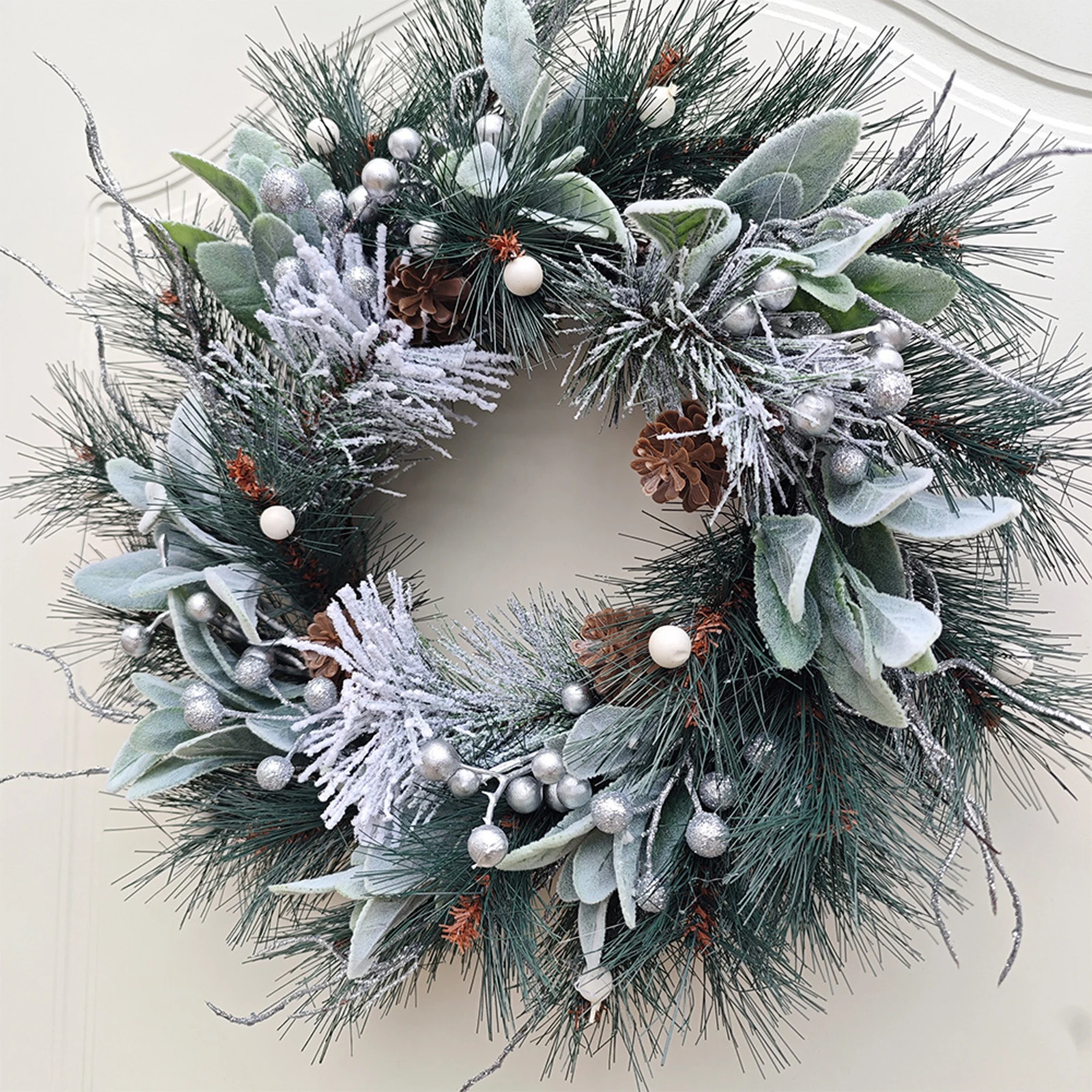 Christmas Winter Wreath White Green Ornament Front Door Christmas Wreath for Decor Festival Home Christmas Tree Hanging Outside