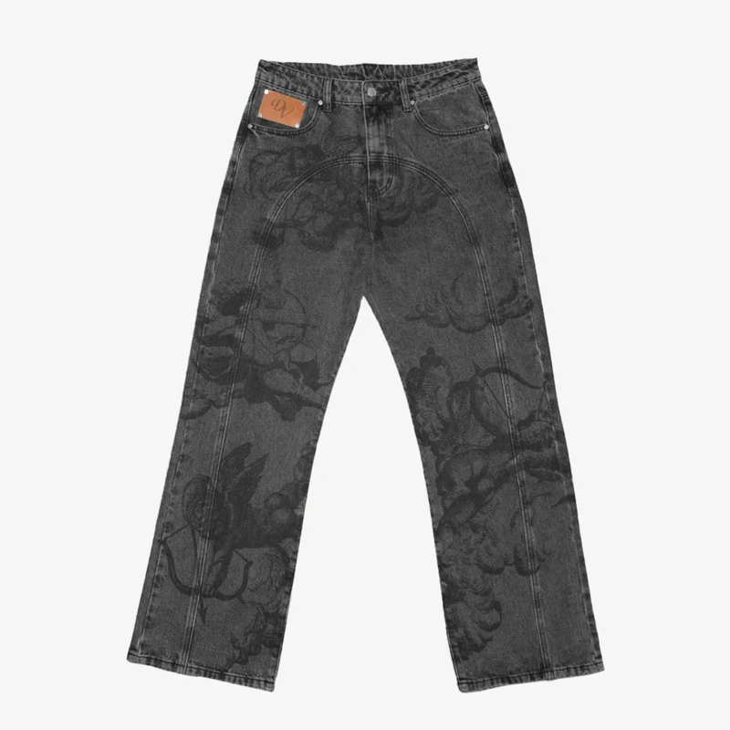 

Y2k винтажные мешковатые джинсы с узором ангела Купидона, мужские и женские брюки, уличная одежда в стиле хип-хоп, унисекс, повседневные прямые джинсы