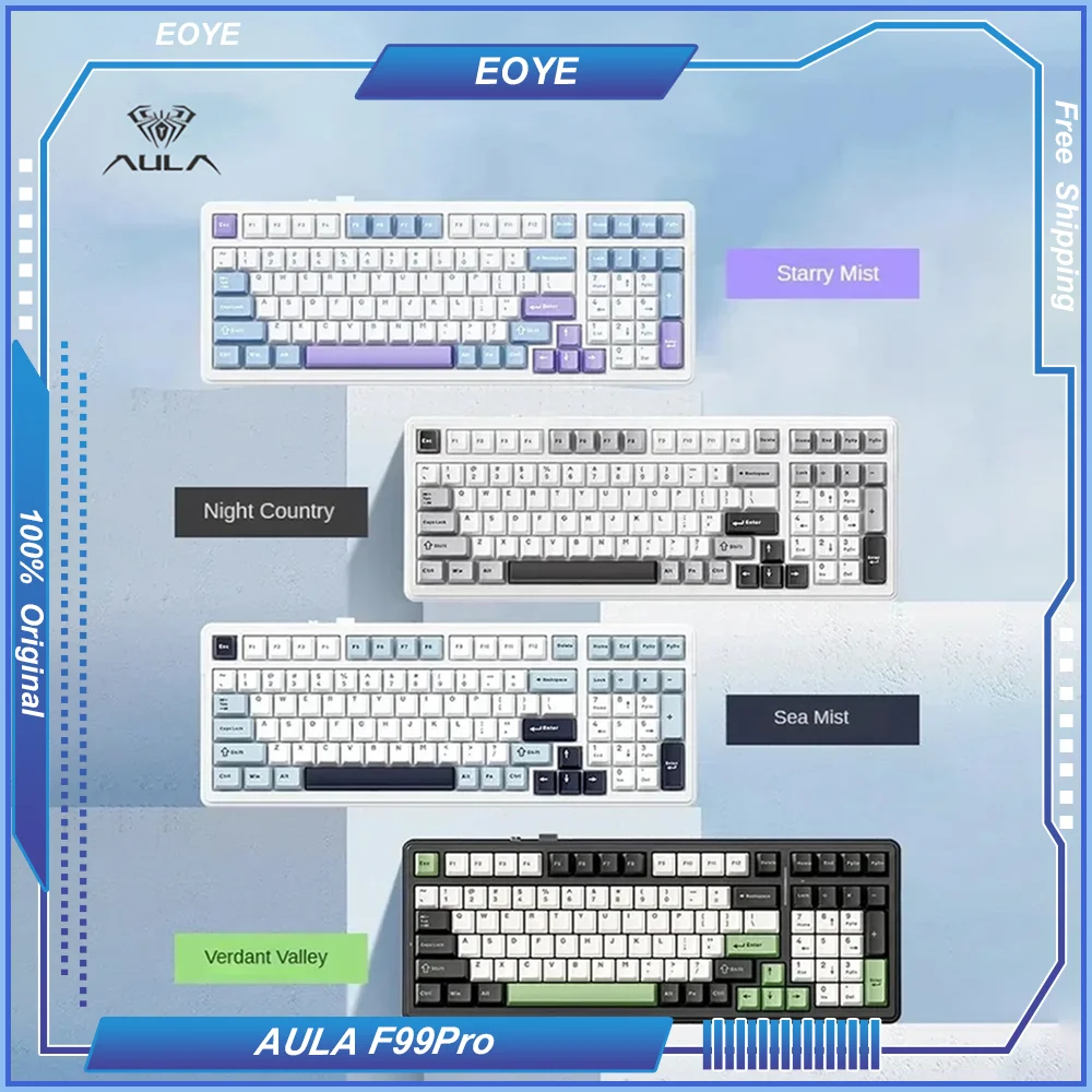 

AULA F99Pro Custom Mechanical Keyboard Gasket Structure Full Key Hot-swappable Wireless Tri-mode Bluetooth Gaming Ergonomic RGB