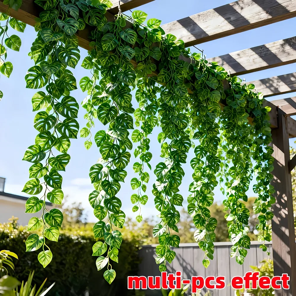 4PC Artificial Hanging Plants Fake Tropical Plants Vines Plastic Monstera Leaves Turtle Leafs for Garden Wedding Decor 2026