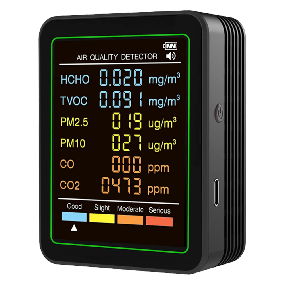 جهاز اختبار جودة الهواء 6 في 1 في الوقت الحقيقي جهاز قياس جودة الهواء المحمول كاشف درجة الحرارة والرطوبة لنباتات السيارات المنزلية