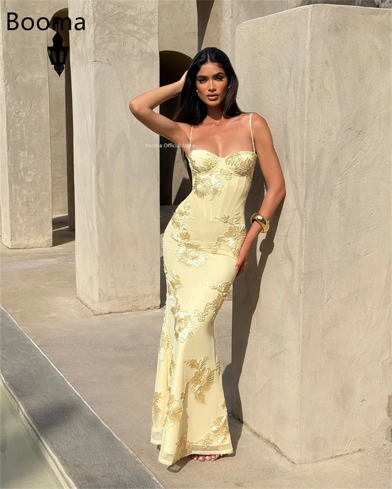 Booma Flowers Mermaid Evening Dresses Formal Party Gowns for Women Spaghetti Strap Sleeveless Prom Gown Customize
