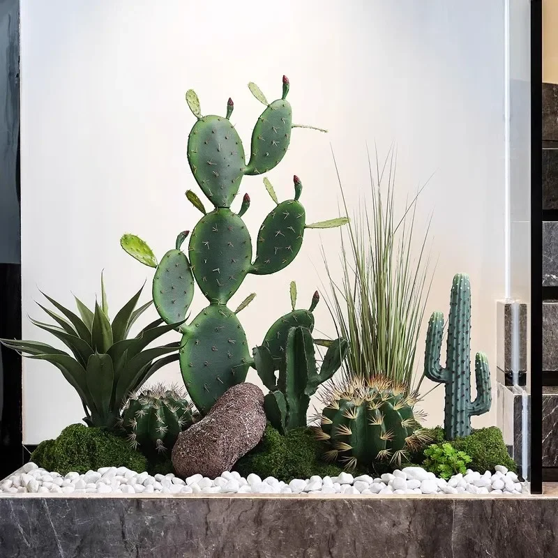 Simulation cactus landscaping landscape sand plants window large cactus column decoration creative floor-to-ceiling potted plant