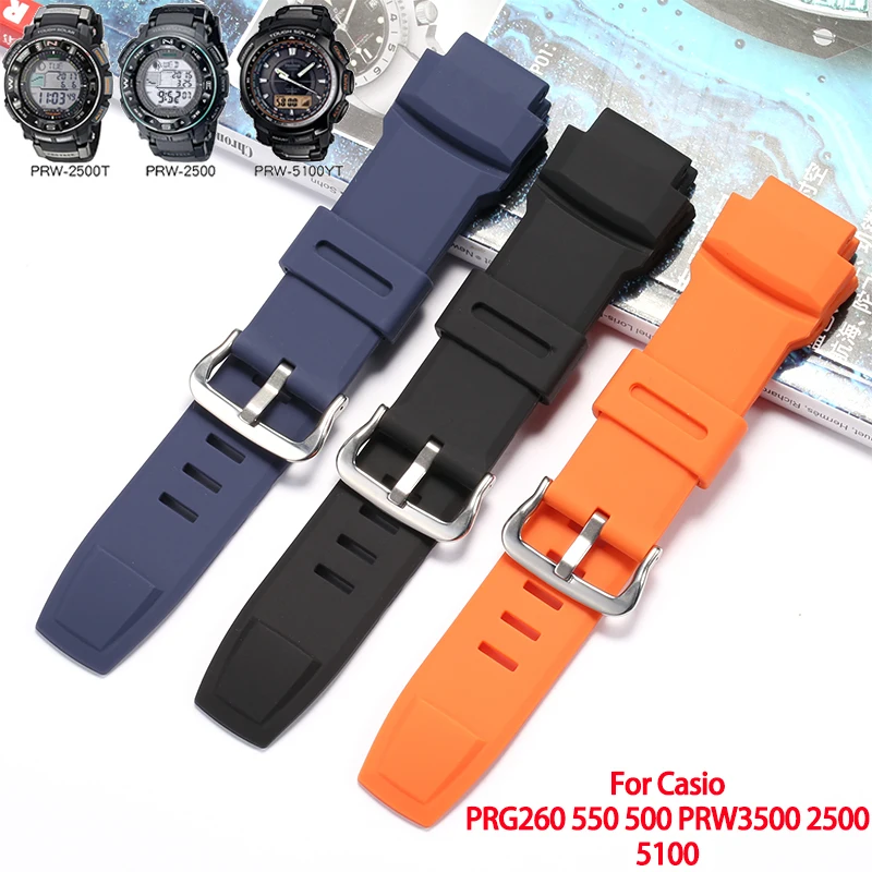 

Ремешок резиновый для Casio ProTrek PRG-260 270 550 PRW3500 2500 5100, мужской спортивный водонепроницаемый ремешок с резиновой пряжкой