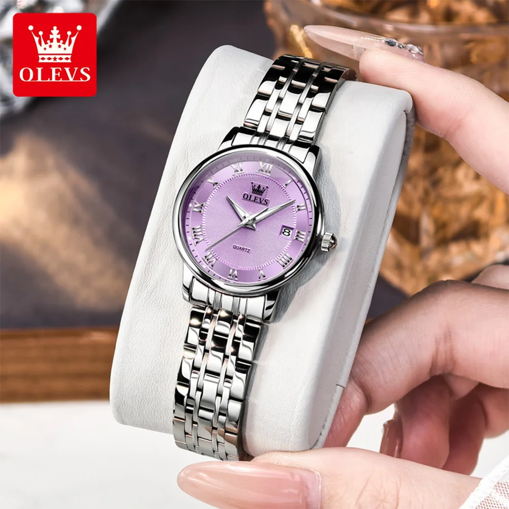 OLEVS Elegant Ultra thin Simple Style Quartz Movement Women's Wristwatch Fashion Stainless Steel Bracelet Calendar Woman Watch