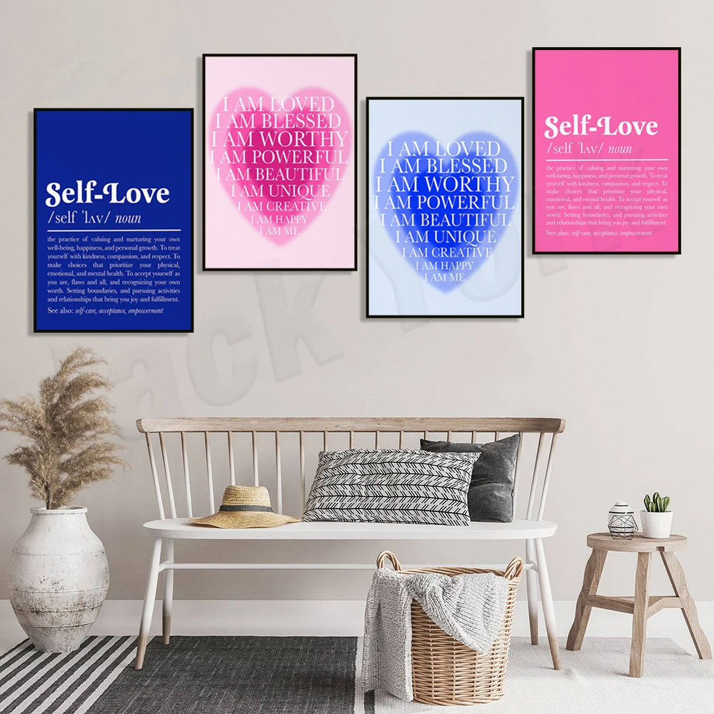 طباعة مخصصة للحب الذاتي، طباعة التأكيدات اليومية، طباعة تأكيد اقتباس، ملصق مزخرف بطباعة هالة متدرجة باللون الأزرق الوردي #3