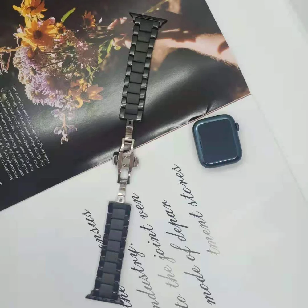 Ceramic Strap For Apple Watch band 45mm 41mm 44mm 40mm 42mm 38mm 49mm Frosted Bracelet for iWatch Series Ultra 8 7 6 5 4 SE 44mm