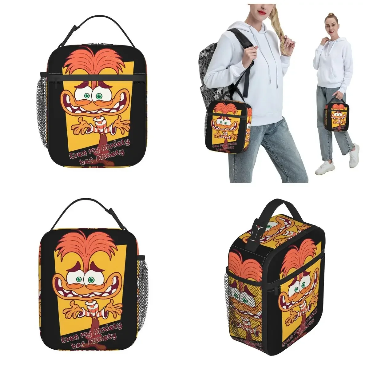 Even My Anxiety Has Anxiety Insulated Lunch Bag Inside Out 2 Cartoon Storage Food Box Portable Thermal Cooler Lunch Boxes Picnic