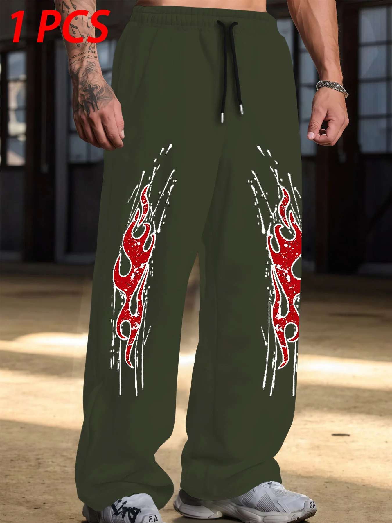 

Мужские модные спортивные штаны с принтом в виде пламени, универсальные, простые, на шнурке, подходят для любого случая.