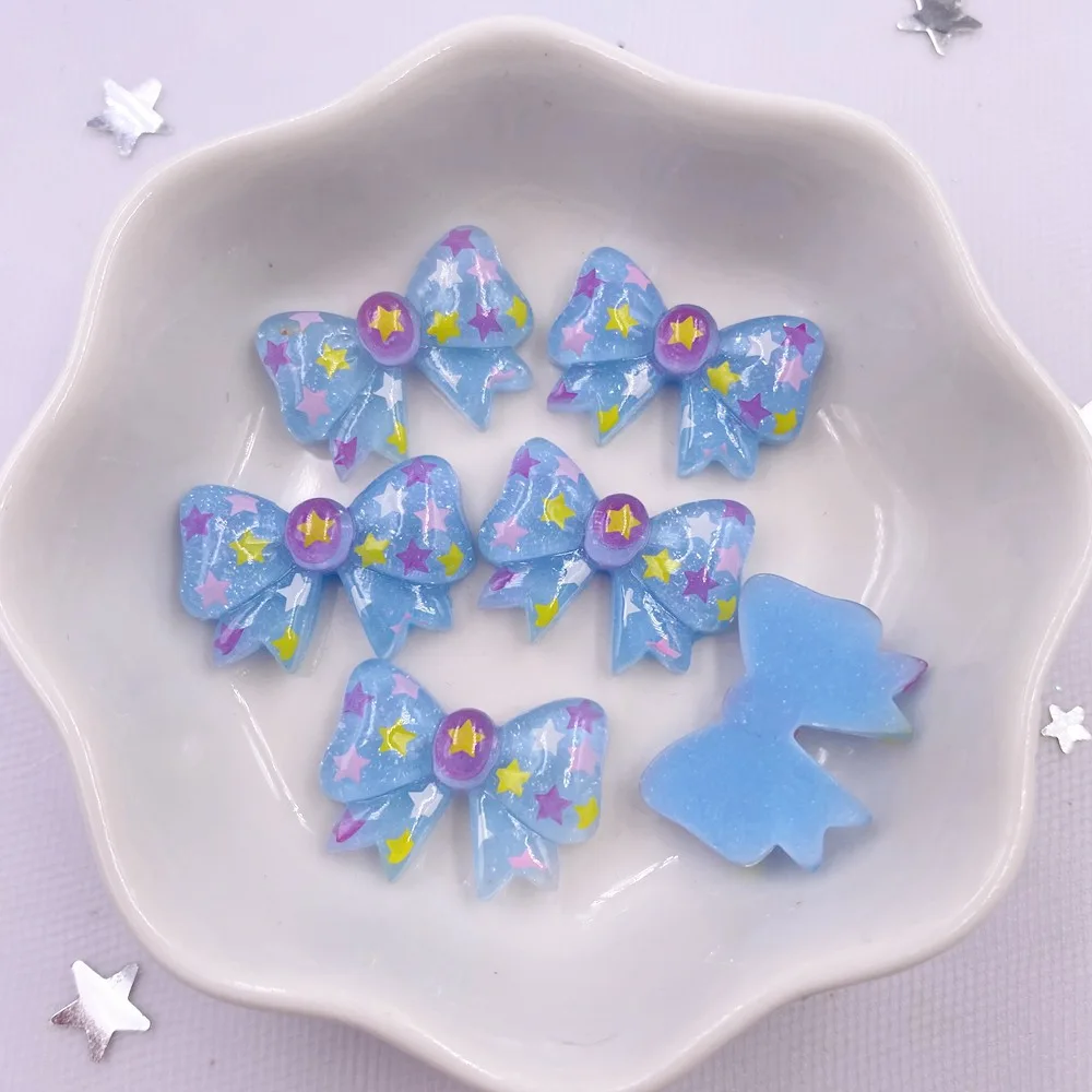 20 pezzi in resina Kawaii colorato glitter stella fiocco flatback strass figurine scrapbook decorazioni fai da te accessori per la casa artigianato