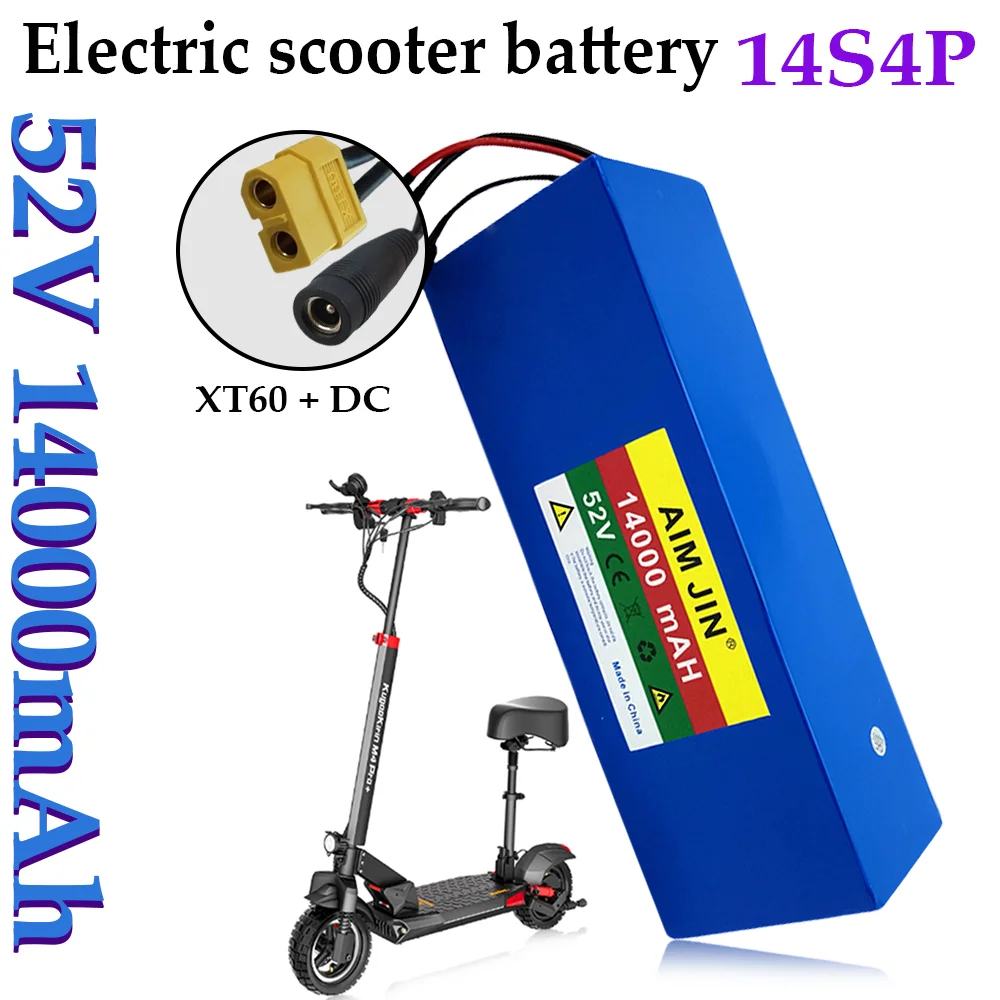 

18650 lithium battery pack 14S4P 1500W high-power 52V 14Ah electric bicycle scooter electric vehicle battery XT60+DC plug
