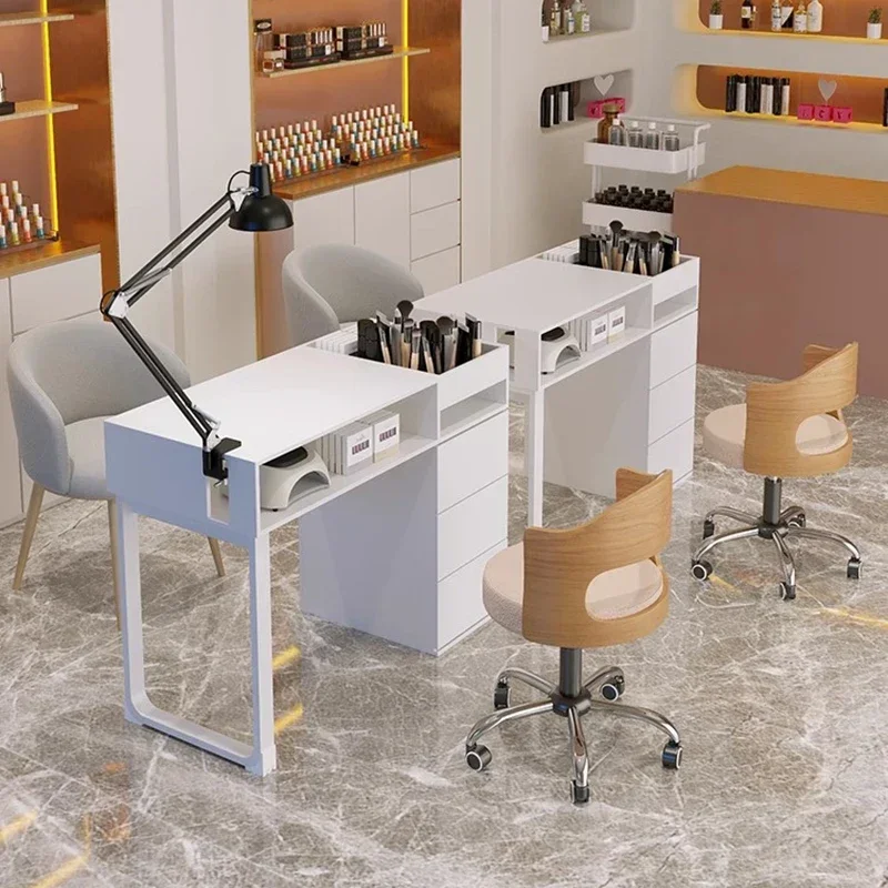 &Nordic Artist Nail Tables Manicure Reception Desks Furniture Mesa  Cream Style Multifunction Nail Tables Luxury Wooden