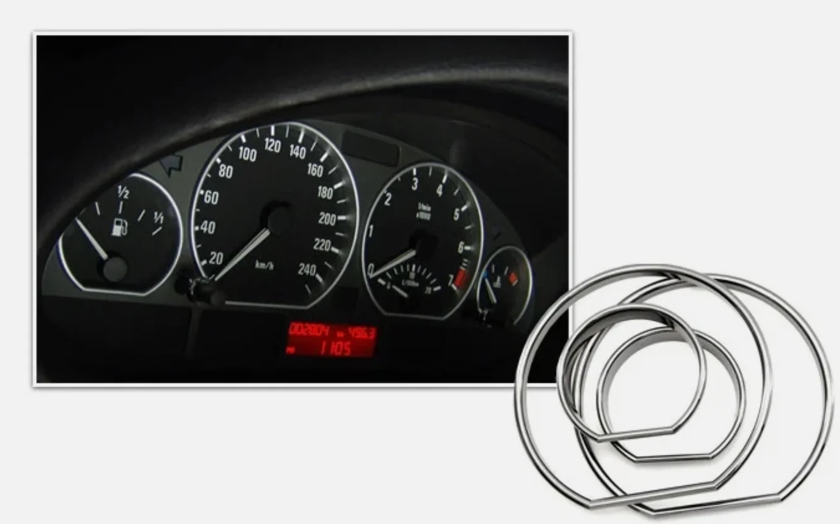 Chrome Gauge Ring Set for 1999-2006 BMW E46 3-Series M3 Speedometer Cluster