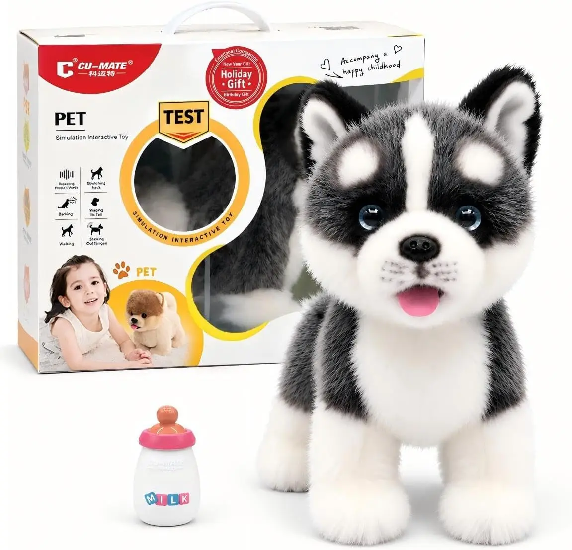 Interactive Electronic Walking Plush Siberian Husky Puppy Toy, Realistic Pet Dog That Walks, Barks, Talks & Wags Tail, Gift Present for Kids Ages 3+