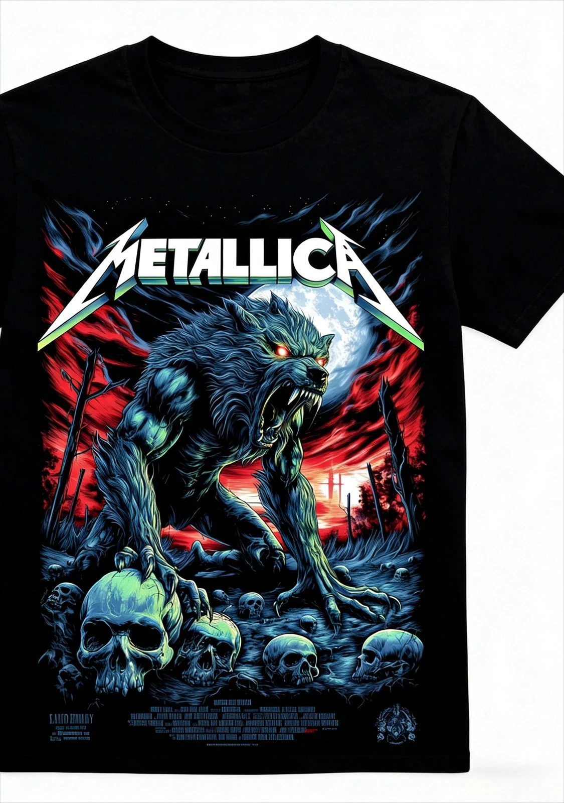Wolf Metallica Band T-Shirt Baumwolle Grafik-Shirt Herren Damen Sommer Streetwear Top