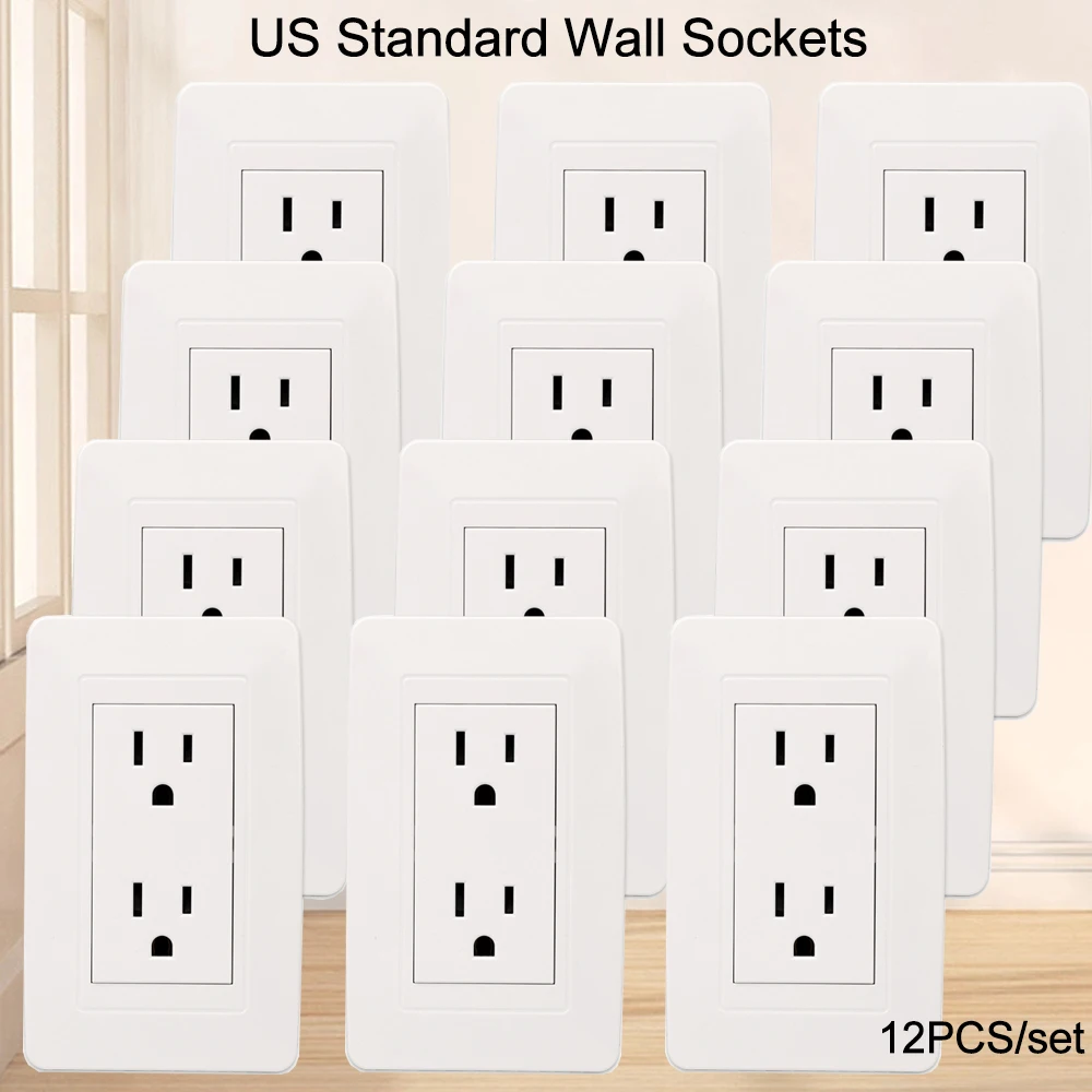 Bingoelec US Standard Wall Outlet 1/4/10/12 pcs 15A Double Sockets , 118*72mm Flame Retardant PC Panel