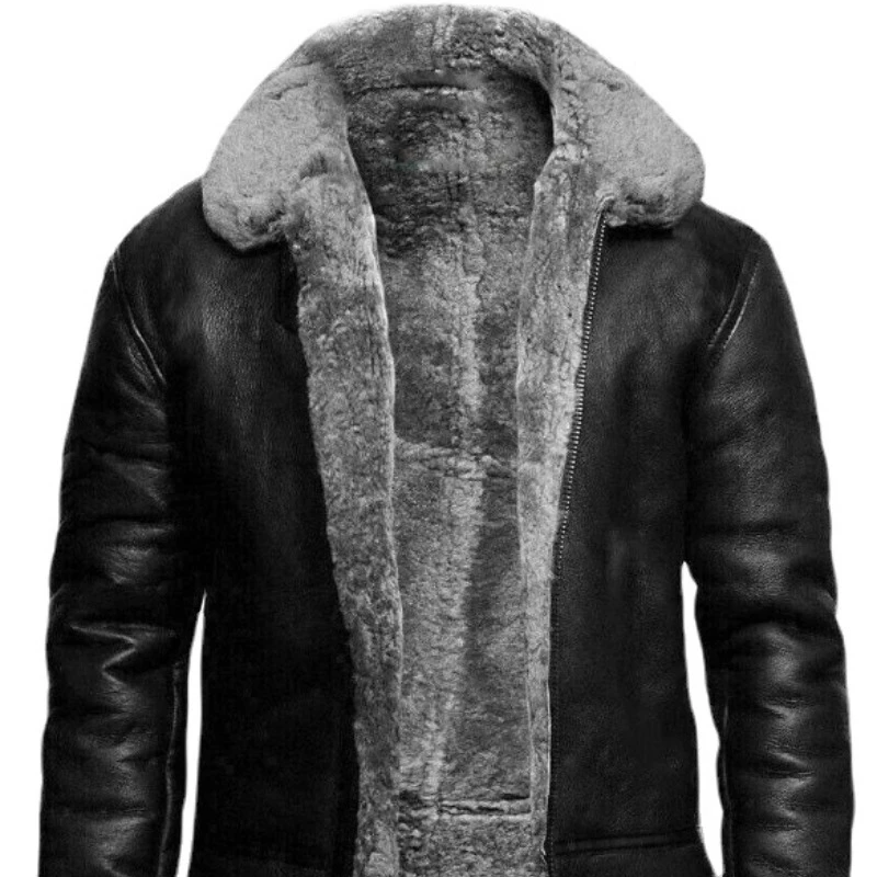 2023 Autumn and Winter Men\'s Faux Fur Fur Integrated Long-Sleeved Coat Warm Coat Jacket