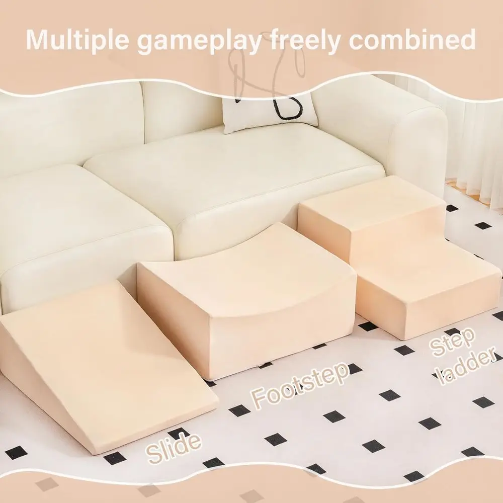 5-Piece Beige Foam Climbing Blocks with Ball Pit for Baby's Indoor Playtime Adventure