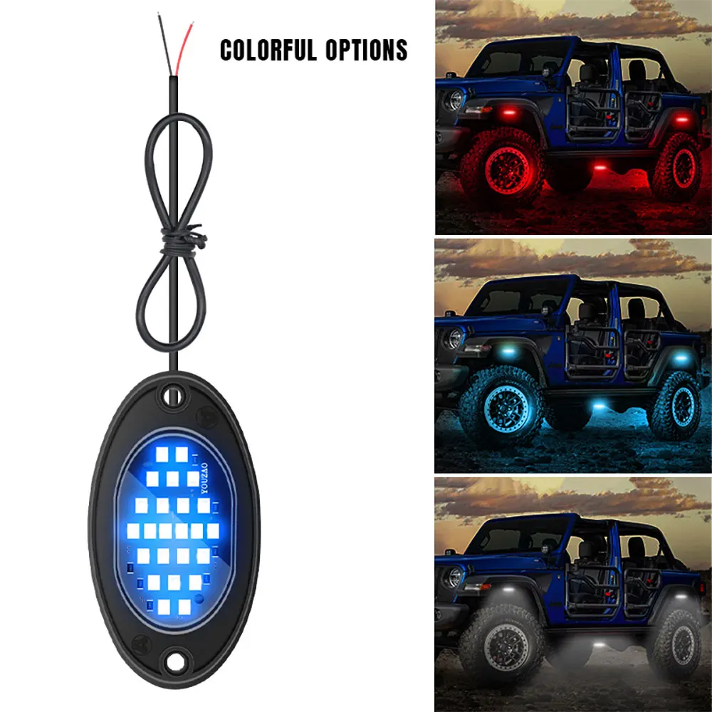 4pcs 24LED Rock Lights Kit RGB Car Atmosphere Lamp Undergolw Chassis Strip For Boat Jeep Offroad 4x4 Truck Pickup