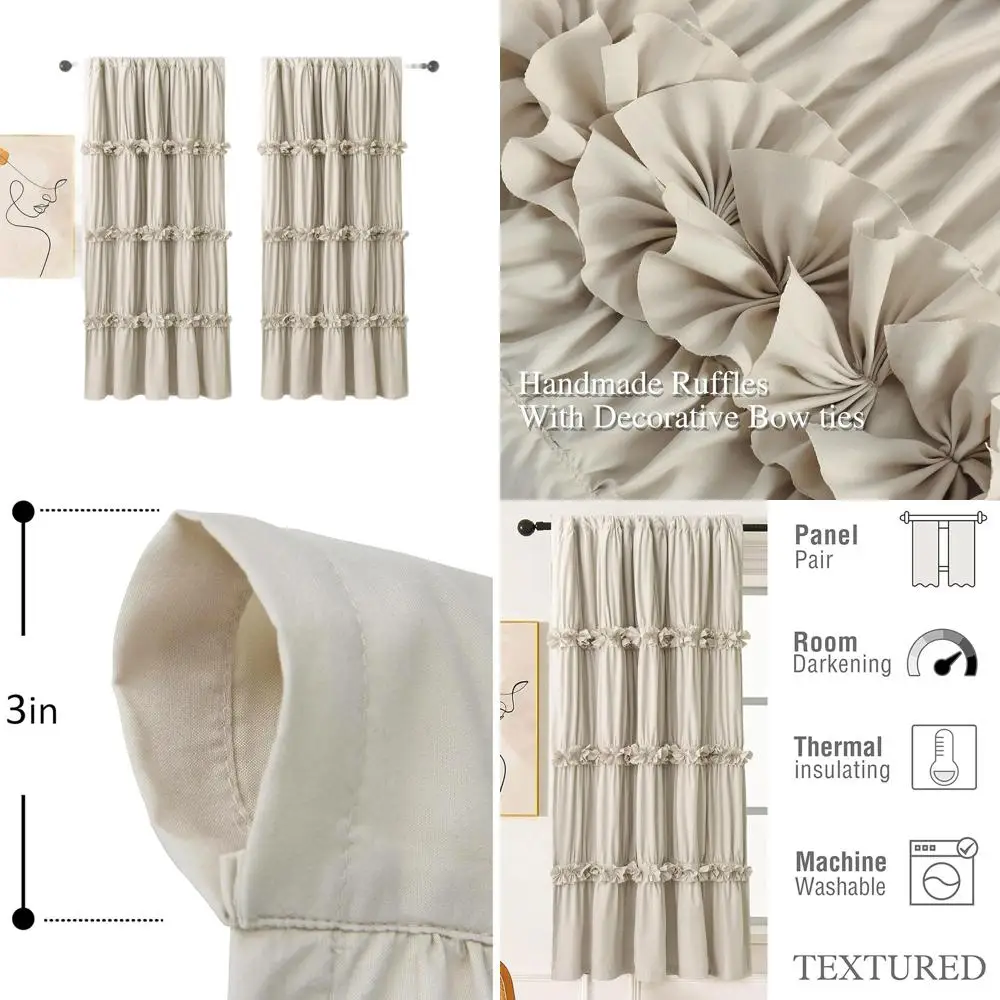 

Thermal Insulated Blackout Window Curtains, 42" W x 63" L (Pair), Boho Ruched Window Treatments with 3 Rows of Butterfly Flowers