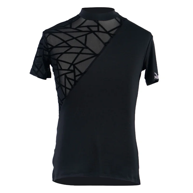 Nuovi bambini Ragazzo Costumi di danza latina Bambini Manica lunga Collo alto Top Sala da ballo Cha Cha Abiti da allenamento per la danza Camicia nera XH1831