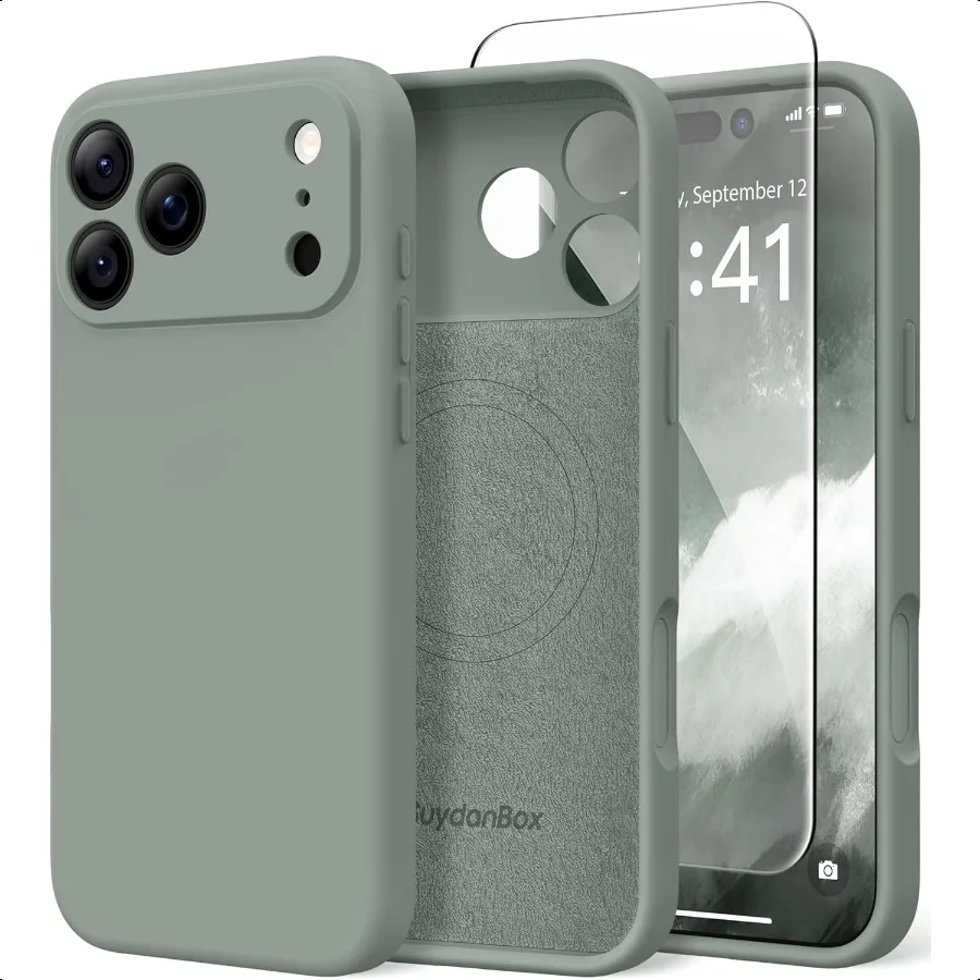 

Магнитный чехол для iPhone 17 Pro Max, совместимый с MagSafe [полная защита камеры][Защитная пленка для экрана] Силиконовый противоударный чехол