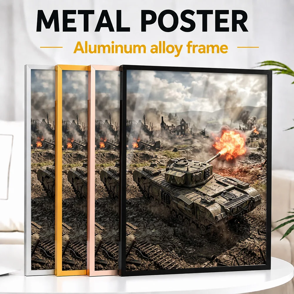 Tank Firing In A War-torn Landscape Framed Metal Poster Personalized Photo Tactical Style Wall Art For Den Ideal Birthday Gift