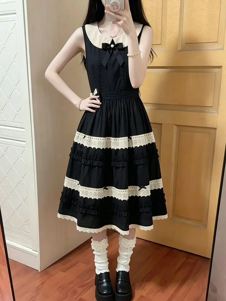 SOIOMES Japanese-style subculture Lolita dark gothic style vintage black high-end elegant fitted dress