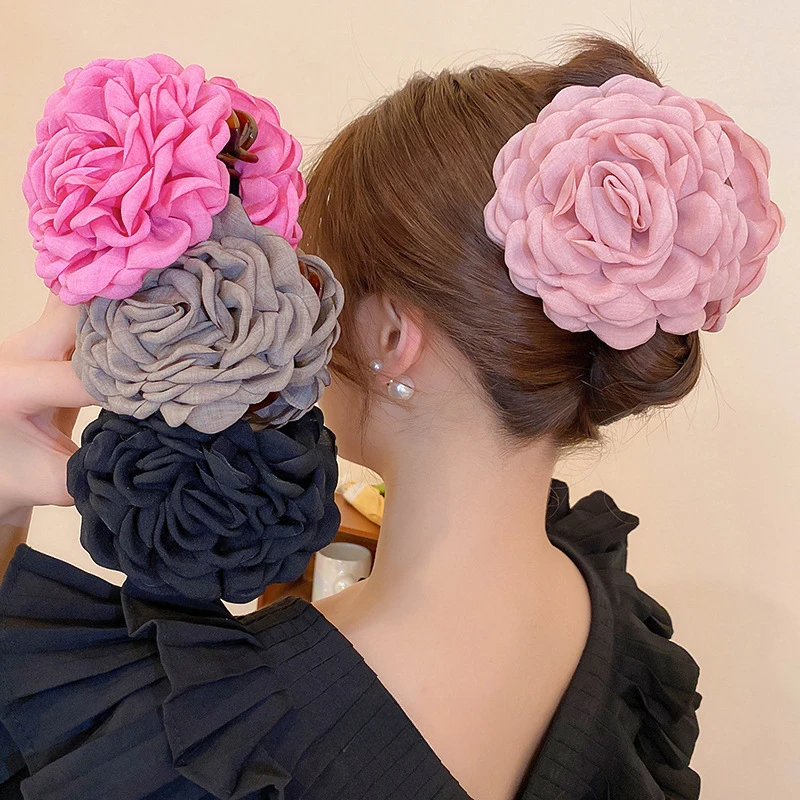 11CM Big Rose Flowers Hair Claw Romantic French Elegant Hair Clips Fashion Shark Grab Clip for Women Headwear Hair Accessories