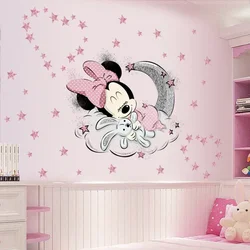 Disney Anime rysunek Mickey Minnie śpiąca Kawaii naklejka ścienna z PVC sypialnia dziecięca przedszkole dekoracja pokoju prezent urodzinowy