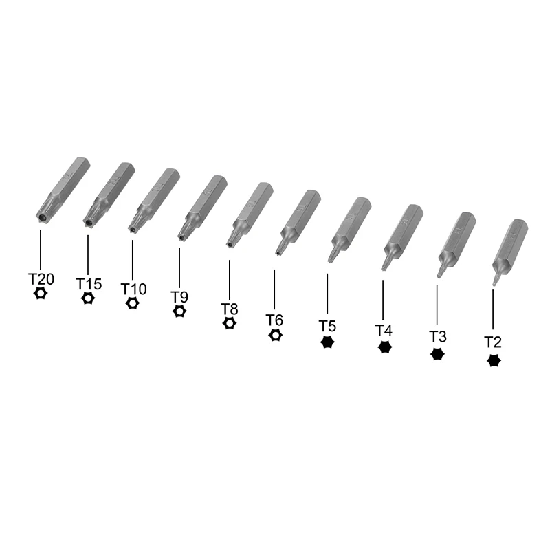 10pcs T2 T3 T4 T5 T6 T8 T9 T10 T15 T20 Torx Tournevis 5/32 Pouces Tige Hexagonale Tournevis Kit De Réparation Réparation Outil À Main