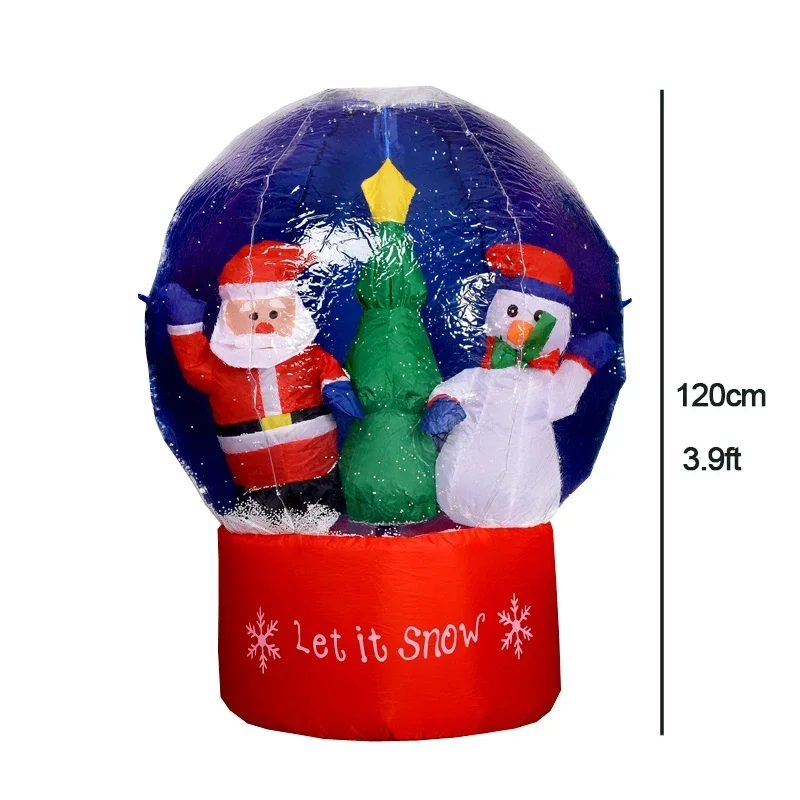 Inflatable Snow Globe Christmas Outdoor Decoration LED Lighted Crystal Ball with Santa Snowman Holiday Blow Up Garden Lawn Decor