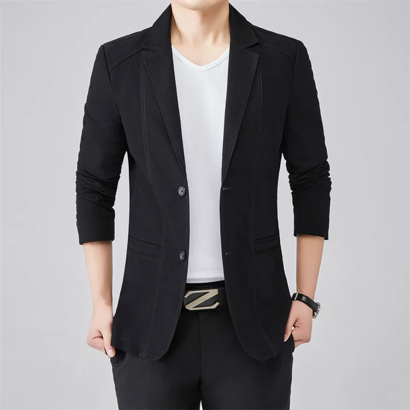 

100% Cotton Men's Business Casual Suit Jacket Khaki Brown Black Slim Fit Blazer Fashion Classic Large Size Male Coat M-7XL