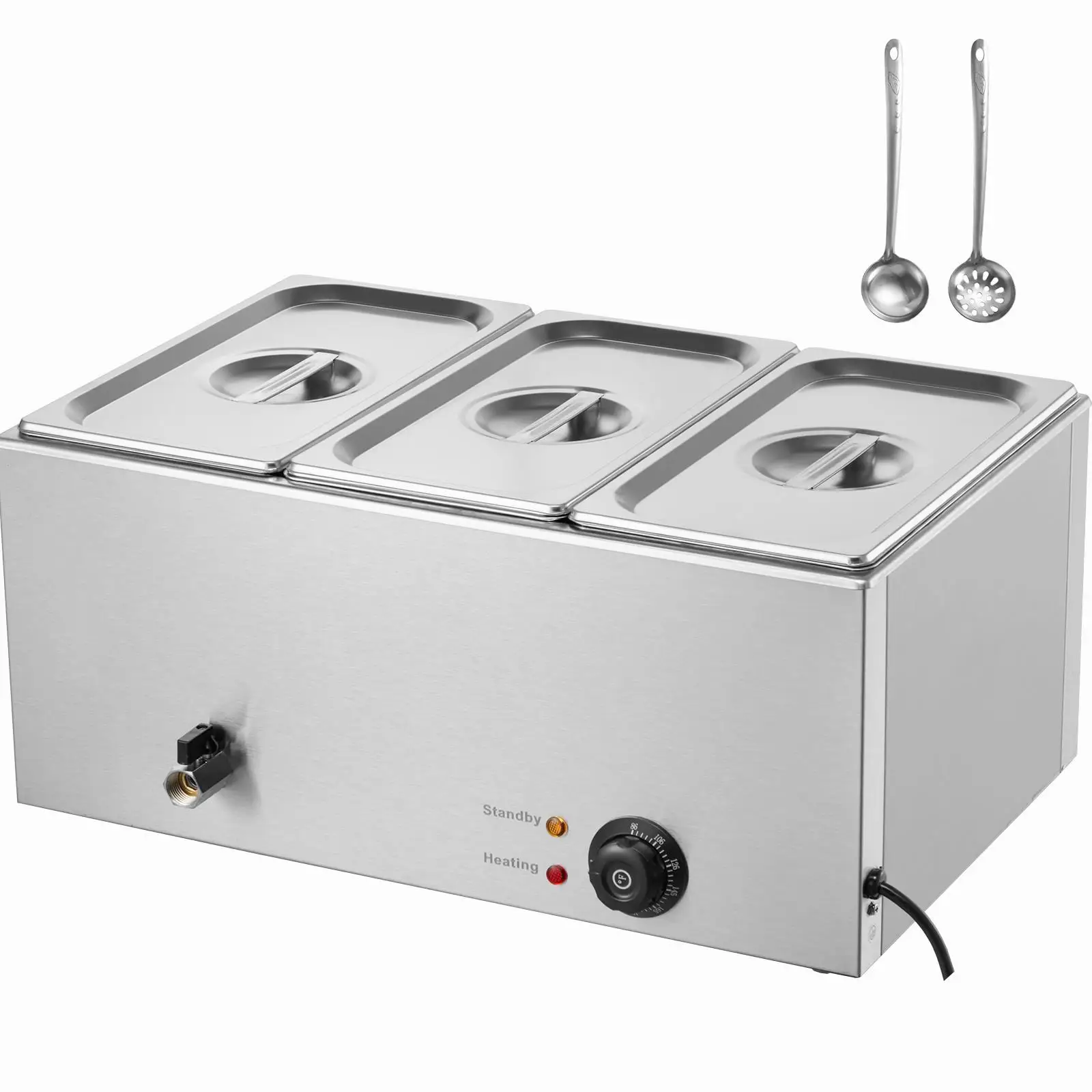 3 Pan Commercial Food Warmer 17.4QT Electric Steam Table 1200W Stainless Steel Buffet Bain Marie 86 to 185F Temperature Control Countertop for catering Restaurant Use