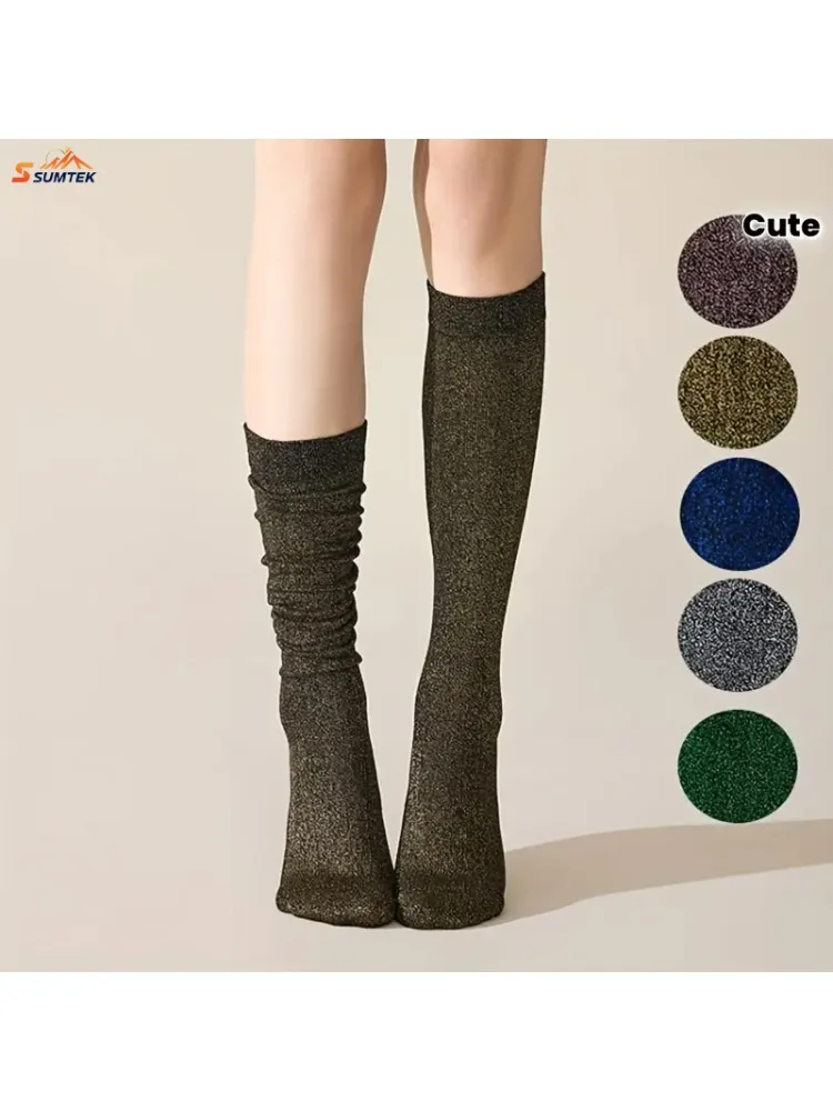 Chaussettes fantaisie brillantes pour femmes - Chaussettes longues fantaisie en tricot pour bottes, confortables et élégantes